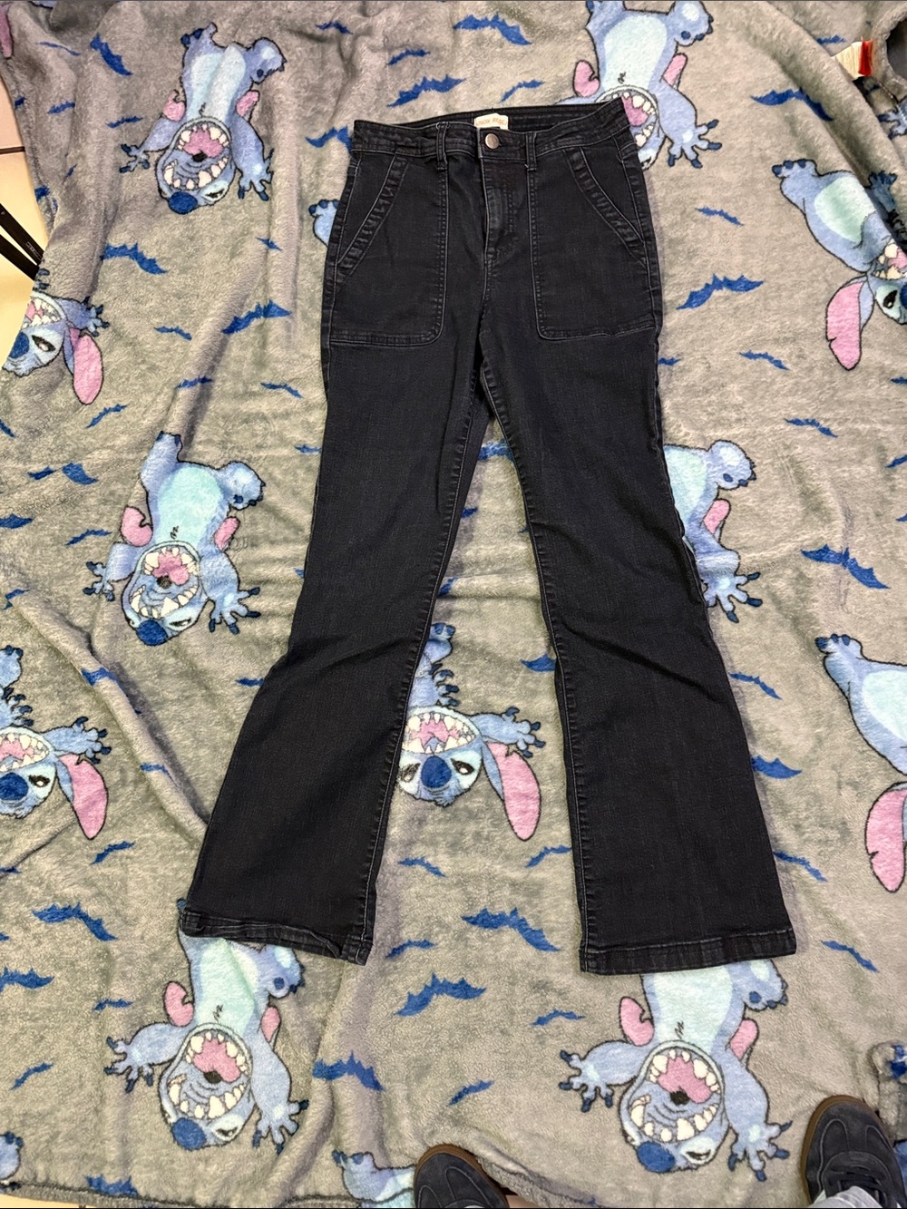 Knox Rose Black Flare Jeans with Front Patch Pockets
